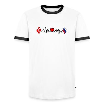 Cardio cardiaque Drapeau Danemark, drapeau Russie - T-shirt contrasté Homme - blanc/noir - Devant - AI Model Female 172 light (172cm) & AI Model Male 178 dark (178cm)