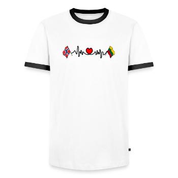 Cardio heart Flag Norway, flag Lithuania - Men's Ringer Shirt - white/black - Front - AI Model Female 172 light (172cm) & AI Model Male 178 dark (178cm)