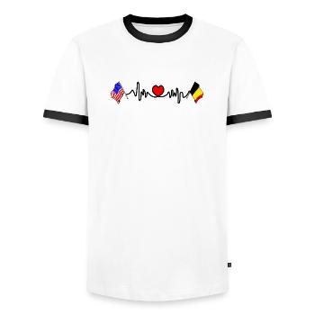 Cardio-Herz mit Flagge USA, Belgien - Männer Kontrast-T-Shirt - Weiß/Schwarz - Vorne - AI Model Female 172 light (172cm) & AI Model Male 178 dark (178cm)