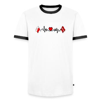 Cardio Heart avec drapeau Pologne, Lettonie - T-shirt contrasté Homme - blanc/noir - Devant - AI Model Female 172 light (172cm) & AI Model Male 178 dark (178cm)