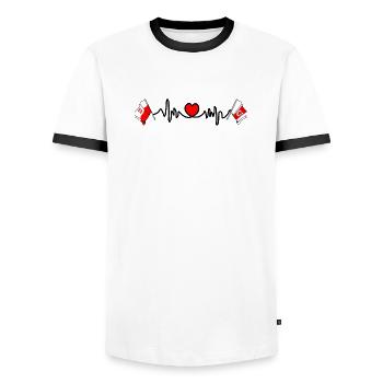 Cardio cardio drapeau Pologne, Poméranie occidentale - T-shirt contrasté Homme - blanc/noir - Devant - AI Model Female 172 light (172cm) & AI Model Male 178 dark (178cm)