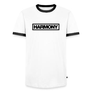 Typo HARMONY Kontur 1C - Männer Kontrast-T-Shirt - Weiß/Schwarz - Vorne - AI Model Female 172 light (172cm) & AI Model Male 178 dark (178cm)
