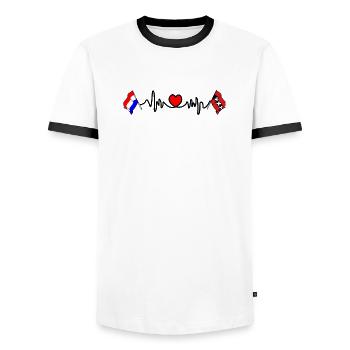 Cardio coeur Drapeau Pays-Bas, Amsterdam - T-shirt contrasté Homme - blanc/noir - Devant - AI Model Female 172 light (172cm) & AI Model Male 178 dark (178cm)