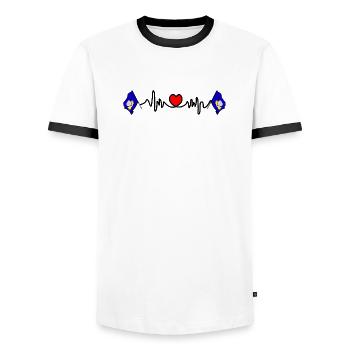 Heart rate cardio Brussels-Capital Region - Men's Ringer Shirt - white/black - Front - AI Model Female 172 light (172cm) & AI Model Male 178 dark (178cm)