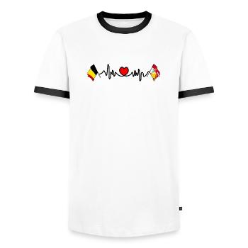 Cardio heart Flag Belgium and flag Liège - Men's Ringer Shirt - white/black - Front - AI Model Female 172 light (172cm) & AI Model Male 178 dark (178cm)