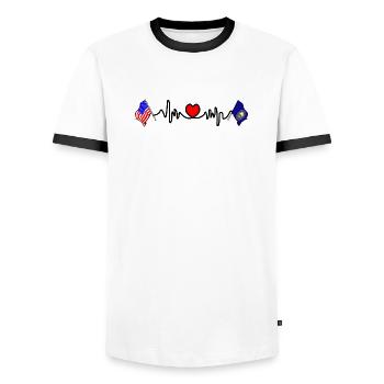 Cardio heart with USA flag and New Hampshire flag - Men's Ringer Shirt - white/black - Front - AI Model Female 172 light (172cm) & AI Model Male 178 dark (178cm)