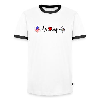 Cardio-Herz mit USA-Flagge und West Virginia-Flagge - Männer Kontrast-T-Shirt - Weiß/Schwarz - Vorne - AI Model Female 172 light (172cm) & AI Model Male 178 dark (178cm)