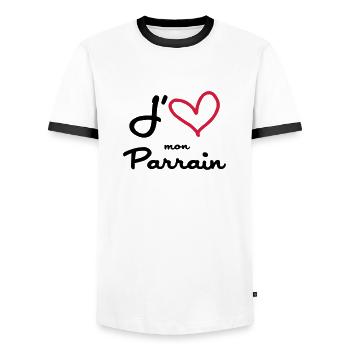 J'aime mon Parrain / Naissance / Bébé / Baptême - T-shirt contrasté Homme - blanc/noir - Devant - AI Model Female 172 light (172cm) & AI Model Male 178 dark (178cm)