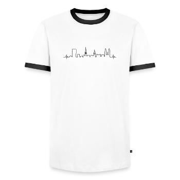 Heart Heartbeat Zurich Switzerland Limmat Silhouette - Men's Ringer Shirt - white/black - Front - AI Model Female 172 light (172cm) & AI Model Male 178 dark (178cm)