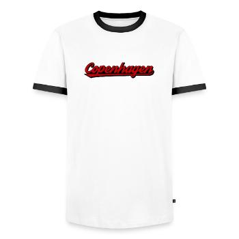 Copenhagen lettering retro red - Men's Ringer Shirt - white/black - Front - AI Model Female 172 light (172cm) & AI Model Male 178 dark (178cm)