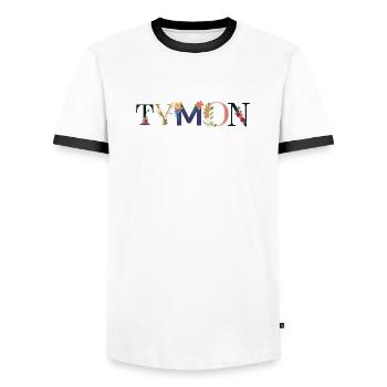 TYMON Name mit Blumen geschmückt - Männer Kontrast-T-Shirt - Weiß/Schwarz - Vorne - AI Model Female 172 light (172cm) & AI Model Male 178 dark (178cm)
