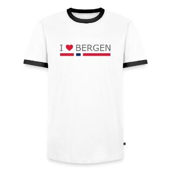 J’aime Bergen - Norvège - Norvège - Norvège - T-shirt contrasté Homme - blanc/noir - Devant - AI Model Female 172 light (172cm) & AI Model Male 178 dark (178cm)