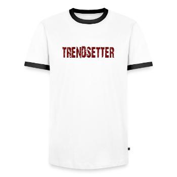 Trendsetter - Men's Ringer Shirt - white/black - Front - AI Model Female 172 light (172cm) & AI Model Male 178 dark (178cm)