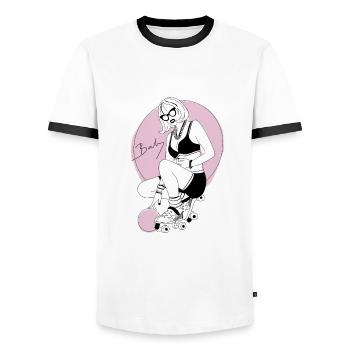 Skate Babe / Rollschuhe / Skatergirl / 60er / 80er - Männer Kontrast-T-Shirt - Weiß/Schwarz - Vorne - AI Model Female 172 light (172cm) & AI Model Male 178 dark (178cm)