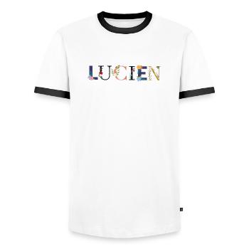 LUCIEN Name mit Blumen geschmückt - Männer Kontrast-T-Shirt - Weiß/Schwarz - Vorne - AI Model Female 172 light (172cm) & AI Model Male 178 dark (178cm)