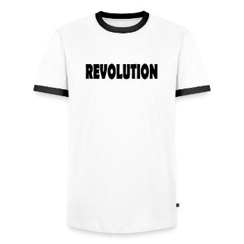 revolution - Men's Ringer Shirt - white/black - Front - AI Model Female 172 light (172cm) & AI Model Male 178 dark (178cm)