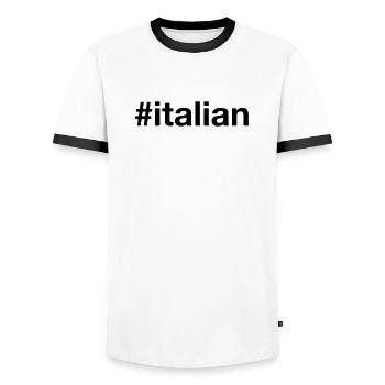 ITALIAN Italienisch Hashtag Italien Italie Italie - T-shirt contrasté Homme - blanc/noir - Devant - AI Model Female 172 light (172cm) & AI Model Male 178 dark (178cm)