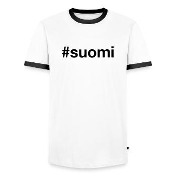 SUOMI Finnland Hashtag Finland - Men's Ringer Shirt - white/black - Front - AI Model Female 172 light (172cm) & AI Model Male 178 dark (178cm)