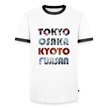 Japan's Metropolen - Männer Kontrast-T-Shirt - Weiß/Schwarz - Vorne - AI Model Female 172 light (172cm) & AI Model Male 178 dark (178cm)