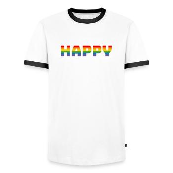 T-shirt arc-en-ciel Pride Happy | LGBT lgbtqi queer - T-shirt contrasté Homme - blanc/noir - Devant - AI Model Female 172 light (172cm) & AI Model Male 178 dark (178cm)