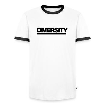 Typo Diversity 1C - Männer Kontrast-T-Shirt - Weiß/Schwarz - Vorne - AI Model Female 172 light (172cm) & AI Model Male 178 dark (178cm)