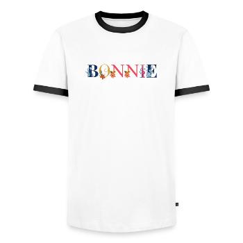 BONNIE name adorned with flowers - Men's Ringer Shirt - white/black - Front - AI Model Female 172 light (172cm) & AI Model Male 178 dark (178cm)