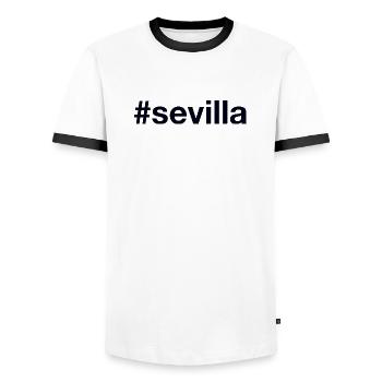 SEVILLA Hashtag - Männer Kontrast-T-Shirt - Weiß/Schwarz - Vorne - AI Model Female 172 light (172cm) & AI Model Male 178 dark (178cm)