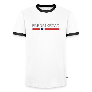 Fredrikstad - Norway - Norge - Norwegen - Männer Kontrast-T-Shirt - Weiß/Schwarz - Vorne - AI Model Female 172 light (172cm) & AI Model Male 178 dark (178cm)