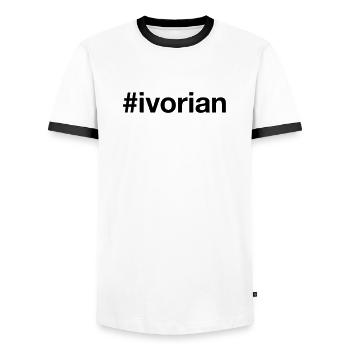 IVORIAN Hashtag Côte d'Ivoire - Men's Ringer Shirt - white/black - Front - AI Model Female 172 light (172cm) & AI Model Male 178 dark (178cm)