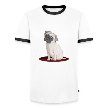 Süßer Designer Mops mit super Effekten - Männer Kontrast-T-Shirt - Weiß/Schwarz - Vorne - AI Model Female 172 light (172cm) & AI Model Male 178 dark (178cm)