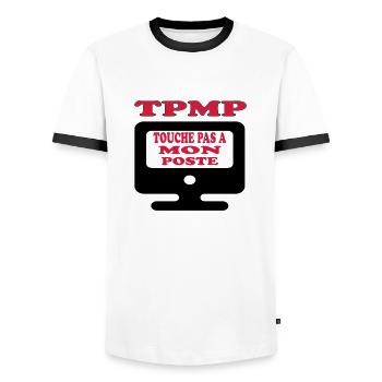 Touche pas à mon poste - T-shirt contrasté Homme - blanc/noir - Devant - AI Model Female 172 light (172cm) & AI Model Male 178 dark (178cm)