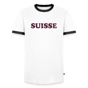 SWITZERLAND. COUNTRY - Men's Ringer Shirt - white/black - Front - AI Model Female 172 light (172cm) & AI Model Male 178 dark (178cm)