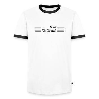 Ce soir On Breizh ! - T-shirt contrasté Homme - blanc/noir - Devant - AI Model Female 172 light (172cm) & AI Model Male 178 dark (178cm)