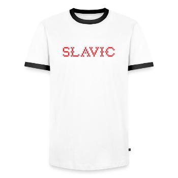 SLAVIC Folk Slawisch - Männer Kontrast-T-Shirt - Weiß/Schwarz - Vorne - AI Model Female 172 light (172cm) & AI Model Male 178 dark (178cm)