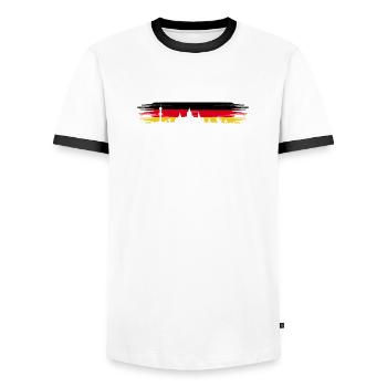 Hannover Deutschland Flagge Niedersachsen Skyline - Männer Kontrast-T-Shirt - Weiß/Schwarz - Vorne - AI Model Female 172 light (172cm) & AI Model Male 178 dark (178cm)