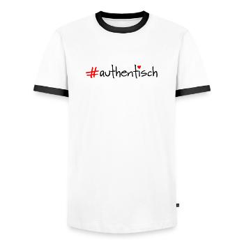 authentisch - Männer Kontrast-T-Shirt - Weiß/Schwarz - Vorne - AI Model Female 172 light (172cm) & AI Model Male 178 dark (178cm)