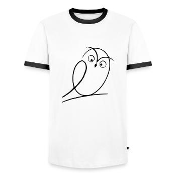 Eule in einfacher Strichzeichnung mit Augen - Männer Kontrast-T-Shirt - Weiß/Schwarz - Vorne - AI Model Female 172 light (172cm) & AI Model Male 178 dark (178cm)