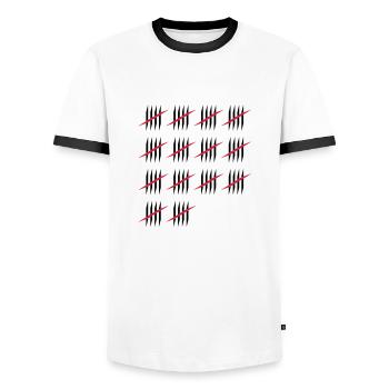 70 - Men's Ringer Shirt - white/black - Front - AI Model Female 172 light (172cm) & AI Model Male 178 dark (178cm)
