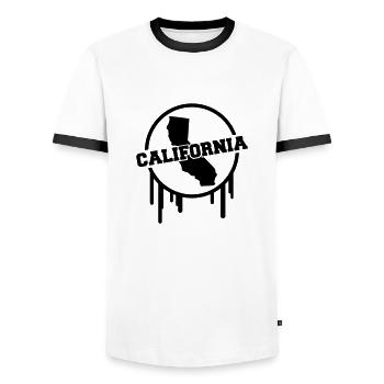 california_world_design_co1 - Men's Ringer Shirt - white/black - Front - AI Model Female 172 light (172cm) & AI Model Male 178 dark (178cm)