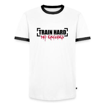 Train Hard No Excuses - Männer Kontrast-T-Shirt - Weiß/Schwarz - Vorne - AI Model Female 172 light (172cm) & AI Model Male 178 dark (178cm)