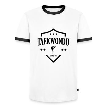 Taekwondo / Taekwondoin / Tae kwon do / Fight - T-shirt contrasté Homme - blanc/noir - Devant - AI Model Female 172 light (172cm) & AI Model Male 178 dark (178cm)