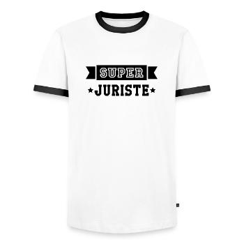 Juge / Juriste / Justice / Droit / Tribunal - T-shirt contrasté Homme - blanc/noir - Devant - AI Model Female 172 light (172cm) & AI Model Male 178 dark (178cm)