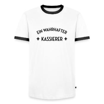 Kassierer Kassiererin Handel Verkäufer Kasse - Männer Kontrast-T-Shirt - Weiß/Schwarz - Vorne - AI Model Female 172 light (172cm) & AI Model Male 178 dark (178cm)