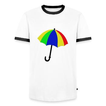 Logo bunter Regenschirm - Männer Kontrast-T-Shirt - Weiß/Schwarz - Vorne - AI Model Female 172 light (172cm) & AI Model Male 178 dark (178cm)