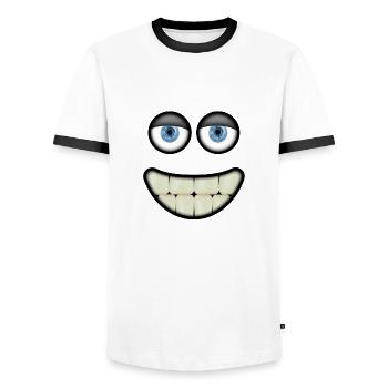 Visage souriant drôle avec des yeux et de grandes dents - T-shirt contrasté Homme - blanc/noir - Devant - AI Model Female 172 light (172cm) & AI Model Male 178 dark (178cm)