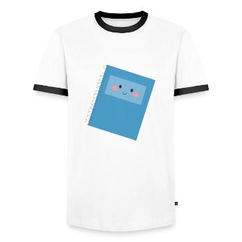 Notizbuch - Männer Kontrast-T-Shirt - Weiß/Schwarz - Vorne - AI Model Female 172 light (172cm) & AI Model Male 178 dark (178cm)