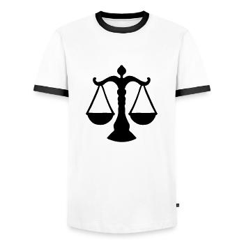 libra / justice sign - Männer Kontrast-T-Shirt - Weiß/Schwarz - Vorne - AI Model Female 172 light (172cm) & AI Model Male 178 dark (178cm)