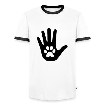 Main avec patte - T-shirt contrasté Homme - blanc/noir - Devant - AI Model Female 172 light (172cm) & AI Model Male 178 dark (178cm)