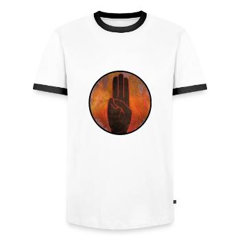 Hunger Games - Männer Kontrast-T-Shirt - Weiß/Schwarz - Vorne - AI Model Female 172 light (172cm) & AI Model Male 178 dark (178cm)