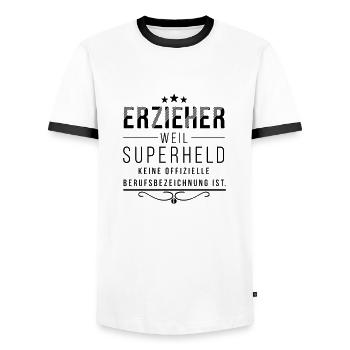 Erzieher - Superheld - Geschenk für Erzieher - Männer Kontrast-T-Shirt - Weiß/Schwarz - Vorne - AI Model Female 172 light (172cm) & AI Model Male 178 dark (178cm)